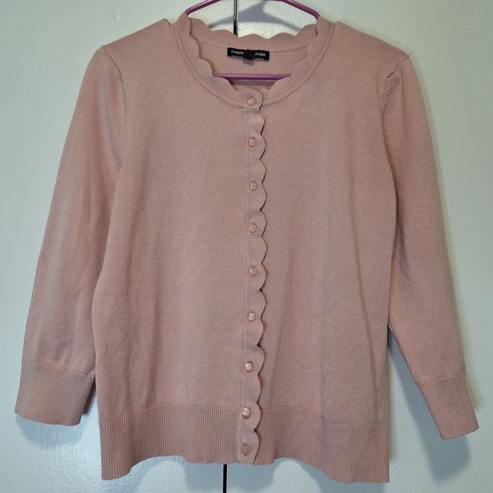 Cable & Gauge Dusty Rose Scalloped Edge Sweater Cardigan Size Large